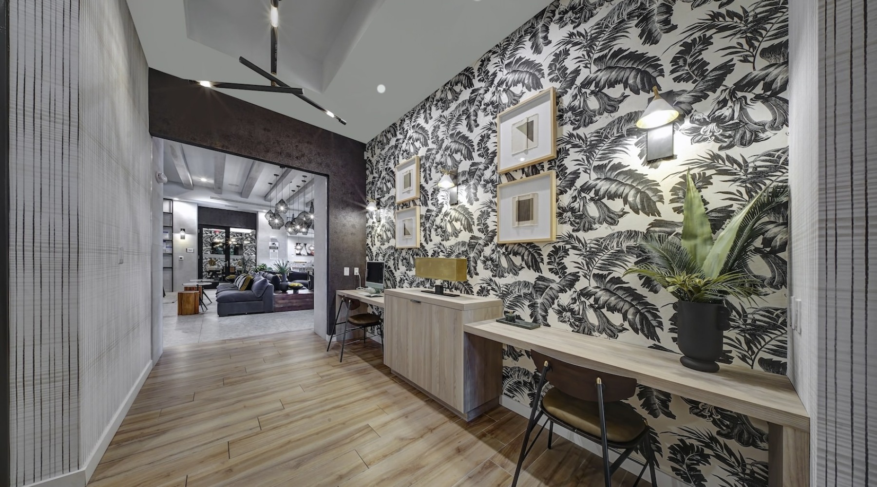 hallway with computer and printer 