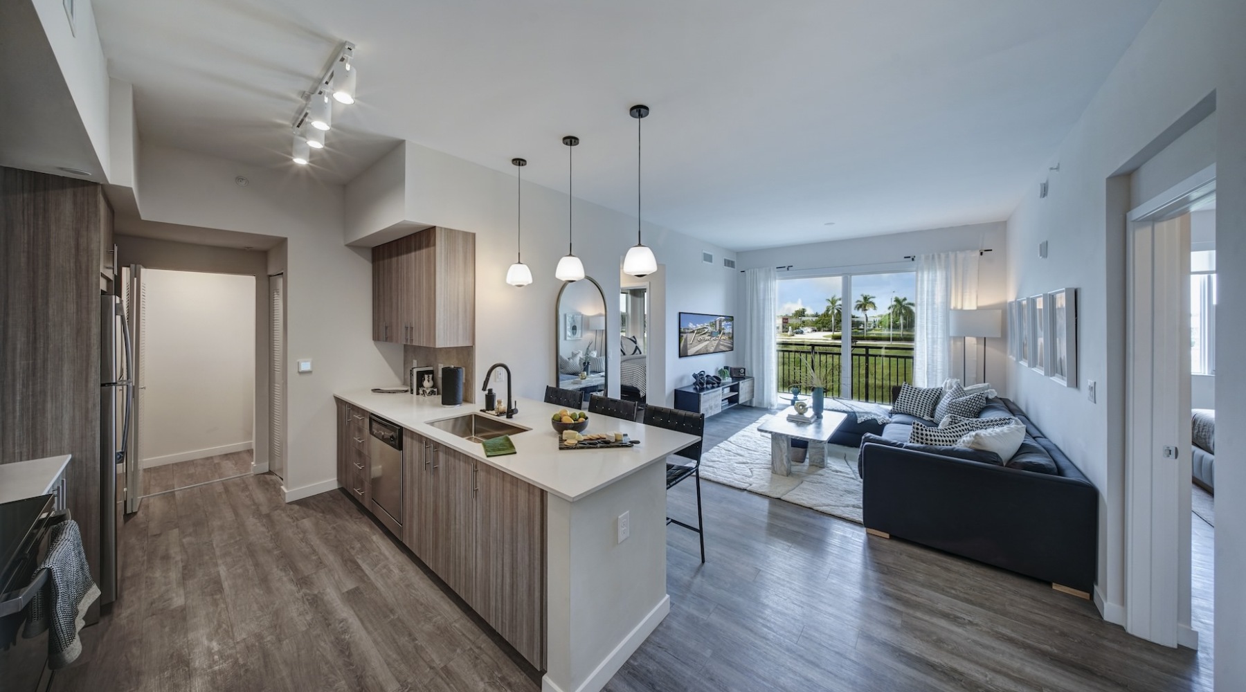 Modern kitchen facing living room