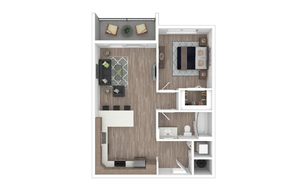 A - 1 bedroom floorplan layout with 1 bathroom and 714 square feet A - 1 bedroom floorplan layout with 1 bathroom and 714 square feet
