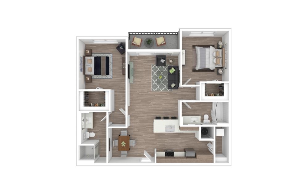 B2 - 2 bedroom floorplan layout with 2 bathrooms and 1103 square feet B2 - 2 bedroom floorplan layout with 2 bathrooms and 1103 square feet