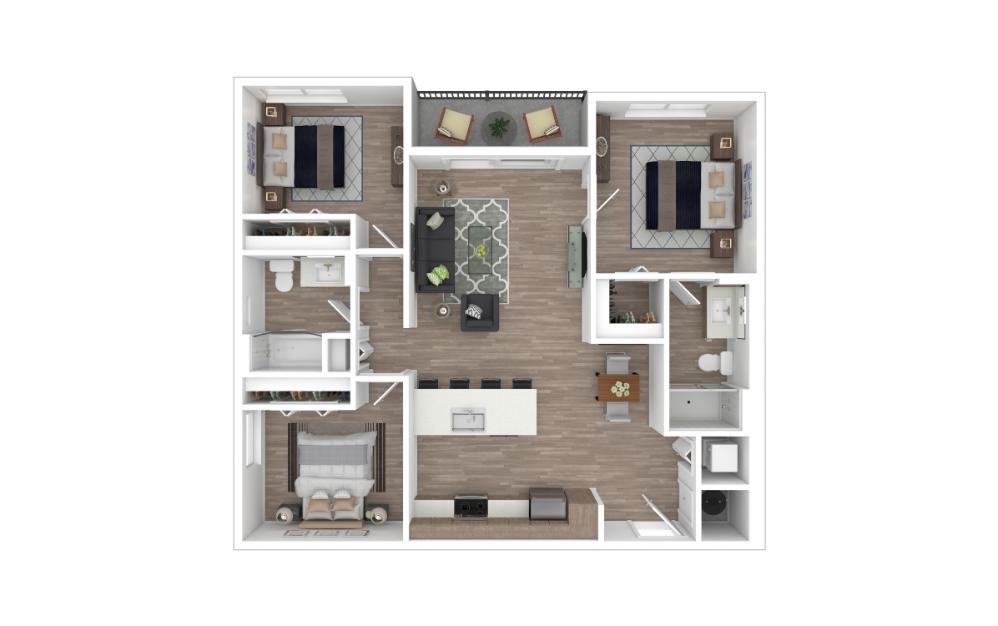 C - 3 bedroom floorplan layout with 2 bathrooms and 1127 square feet C - 3 bedroom floorplan layout with 2 bathrooms and 1127 square feet